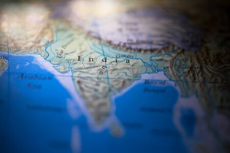 Geographical map location of country India in Asia continent on atlasの写真素材