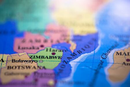Geographical map location of country Zimbabwe in Africa continent on atlasの写真素材