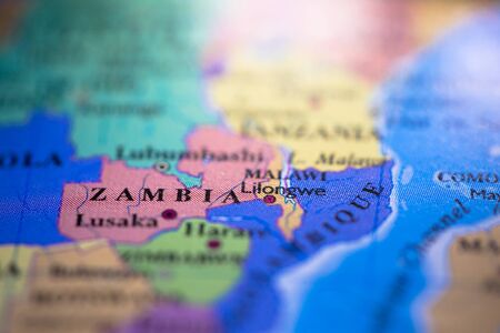 Geographical map location of country Zambia in Africa continent on atlasの写真素材