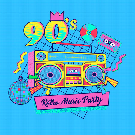 Retro 80s party invitation card. Vector illustration in pop art style.のイラスト素材