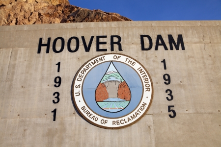 BOULDER CITY - MAY 13, 2013 - Hoover Dam Sign on May 13, 2013  in Boulder City  Hoover dam was constructed between 1931 and 1935, finishing 2 years ahead of schedule のeditorial素材