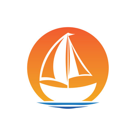 Sailboat boat on sea ocean wave with logo design simple shipのイラスト素材