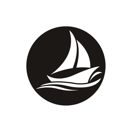 Sailboat boat on sea ocean wave with logo design simple shipのイラスト素材