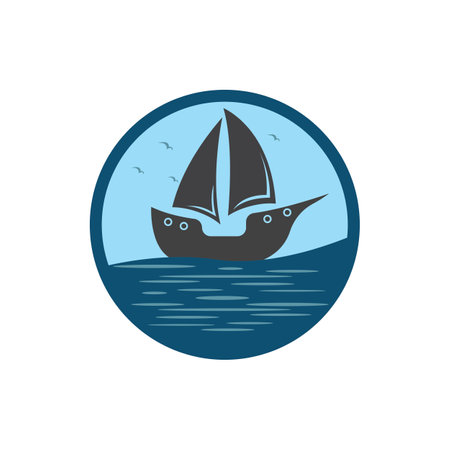 Sailboat boat on sea ocean wave with logo design simple shipのイラスト素材