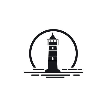 Lighthouse icon logo and vector illustration beacon tower design vintage symbolのイラスト素材