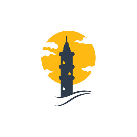 Lighthouse icon logo and vector illustration beacon tower design vintage symbolのイラスト素材