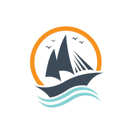 Sailboat boat on sea ocean wave with logo design simple shipのイラスト素材