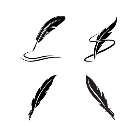 Feather quill design icon and logo illustration classic stationeryのイラスト素材