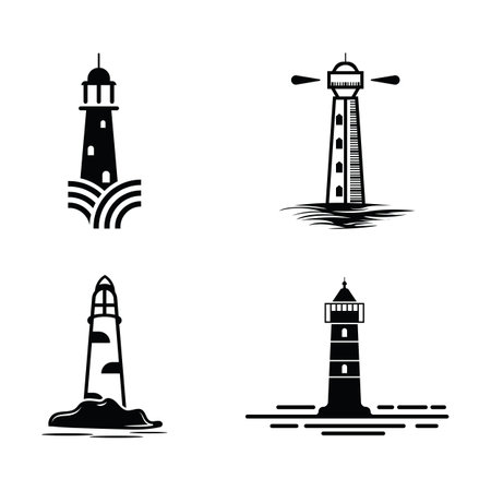 Lighthouse icon logo and vector illustration beacon tower design vintage symbolのイラスト素材