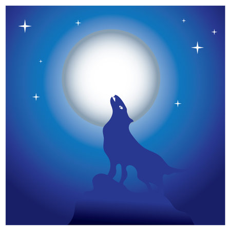 Night with full moon moonlight outdoor view illustration designのイラスト素材