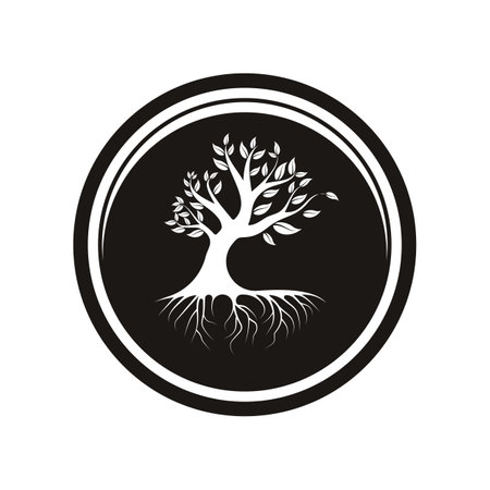 Root Leaf Family Tree of Life Oak Banyan Maple Stamp Seal Emblem Label logo design vectorのイラスト素材