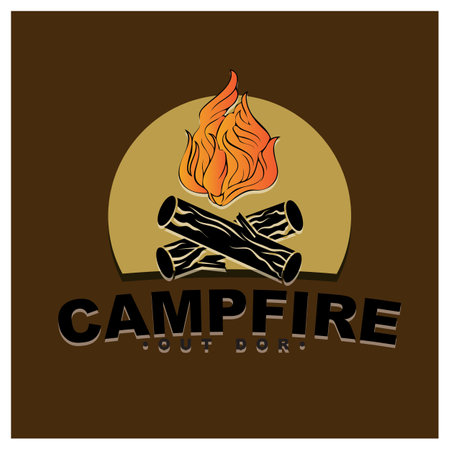 Bonfire Campfire Camp Fire place wood flame vintage retro logo designのイラスト素材
