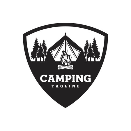 Pine trees and camping tent textured logo design vector illustrationのイラスト素材
