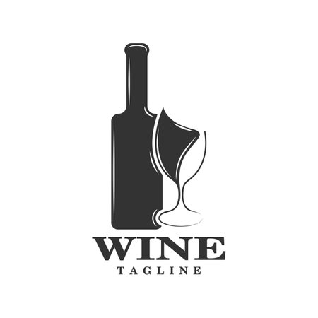 Wine bottle and glass logo design iconのイラスト素材