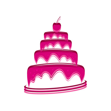 Sweet cake template logo design vector illustration of silhouette with cherriesのイラスト素材
