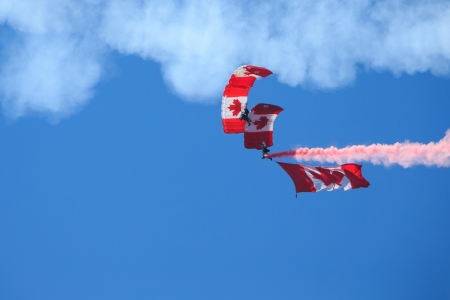 Bagotville, Canada- June 22, 2013: The Bagotville Airshow is a 2 days airshow where the Bagotville Airport opens to the public with a variety of aerial performers as well as aircraft and vehicles on display. This image shows the Canadian Forces Skyhawks Pのeditorial素材