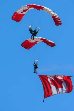Bagotville, Canada- June 22, 2013: The Bagotville Airshow is a 2 days airshow where the Bagotville Airport opens to the public with a variety of aerial performers as well as aircraft and vehicles on display. This image shows the Canadian Forces Skyhawks Pのeditorial素材