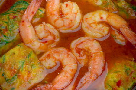 close up Sour soup with shrimp and Acacia Pennata omeletteの写真素材