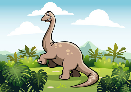 A cheerful brachiosaurus in the prehistoric jungle.のイラスト素材