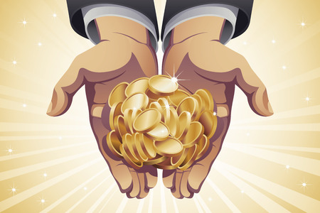 Businessman's Hands Holding Gold Coinsのイラスト素材