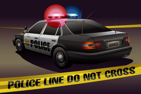 Police Line with a generic Police Car in the Backgroundのイラスト素材