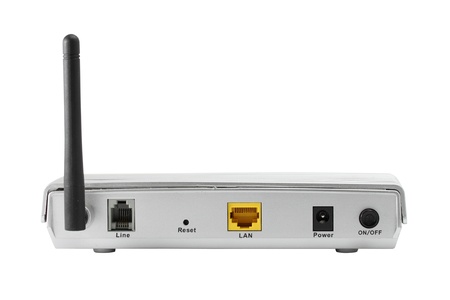 Back panel of wireless router isolate on white backgroundの写真素材