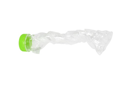 Plastic bottle twisted on white backgroundの写真素材