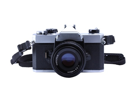 Old camera isolated on white backgroundの写真素材