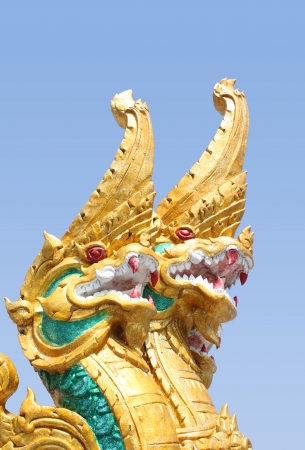 Thai dragon, King of Naga statue with two heads in Thailandの写真素材