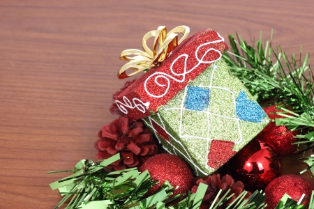 Christmas gift box & red christmas ballの写真素材