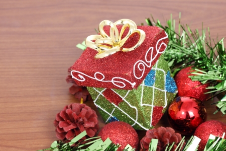 Christmas gift box & red christmas ballの写真素材