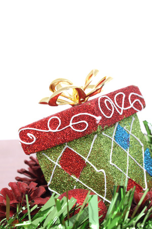 Christmas gift box & red christmas ballの写真素材