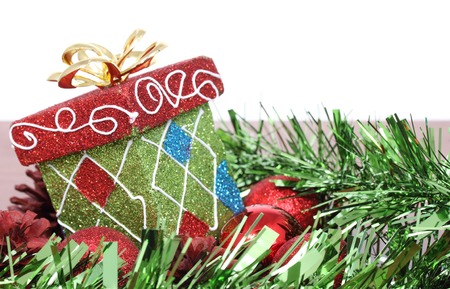 Christmas gift box & red christmas ballの写真素材