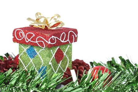 Christmas gift box & red christmas ballの写真素材