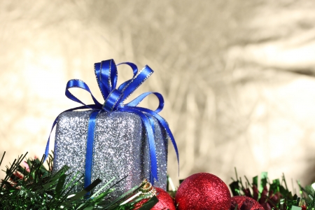 Christmas gift box & red christmas ballの写真素材