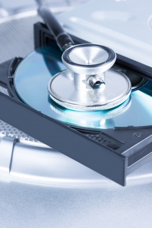 Medical, stethoscope with open DVD trayの写真素材