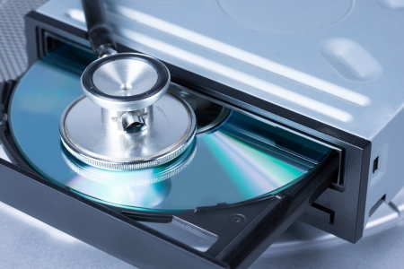 Medical, stethoscope with open DVD trayの写真素材