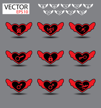 Set of symbol heart ,heart with wingsのイラスト素材