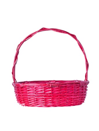 Red woven basket, isolated on white backgroundの写真素材