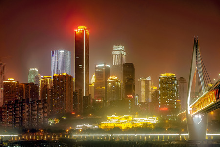 Landmark building in Yangtze River bridge, Chongqingのeditorial素材