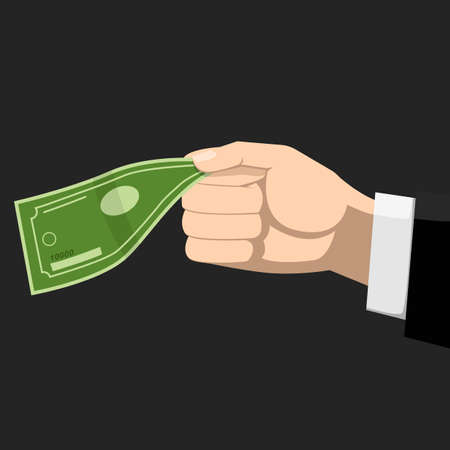 Hand Holding Money for Pay or Donate in Cartoon Illustrationのイラスト素材