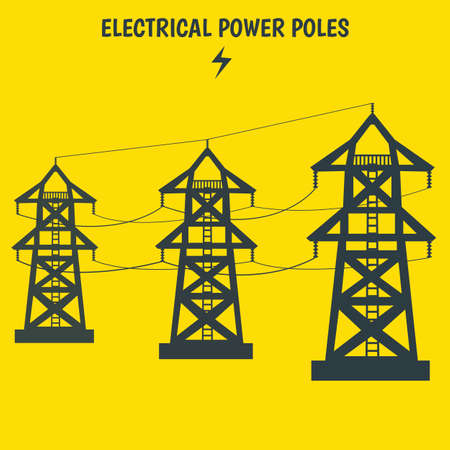 Electrical Power Pole Transmission Tower in Cartoon Flat Design Vector Illustration in EPS Fileのイラスト素材