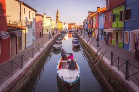 Boats in the Canals of Buranoの写真素材