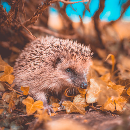Encounter with Nature: Portrait of the European Wild Hedgehog in Your Garden - Rustic Charm and Wild Beautyの写真素材