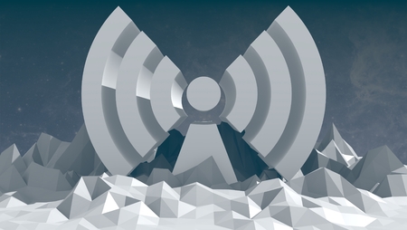 3d wi fi icon on low poly landscape