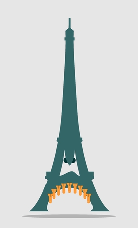Eiffel tower as soldier character. Bombs instead teeth. France armored response. Anti terrorism relative image. Angry emotionsのイラスト素材