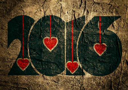 2016 new year number on grunge backdrop. Numbers with hearts icons.の写真素材
