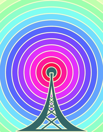 Wi Fi Symbol on rainbow circles backdrop. Mobile gadgets technology relative imageのイラスト素材