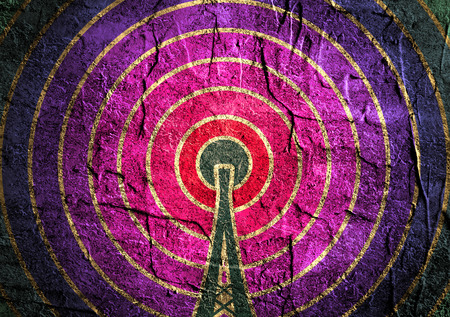 Wi Fi Symbol on grunge textured backdrop. Mobile gadgets technology relative image. Concrete wall surface. Circles radio wavesの写真素材