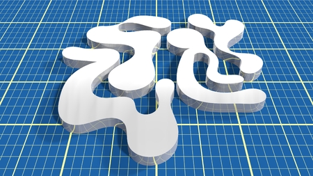 Mirror silver material curved shape on blueprint surfaceの写真素材